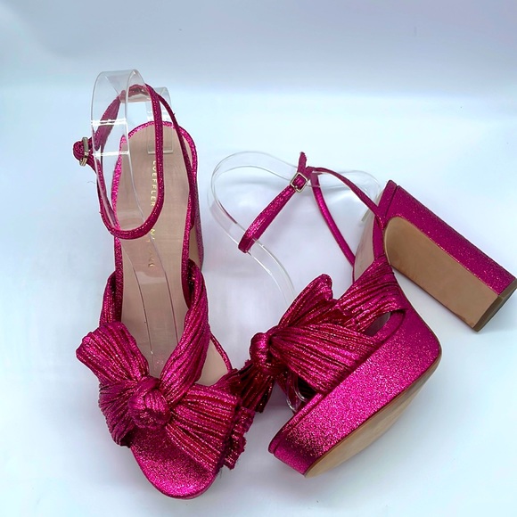 Loeffler Randall Fuschia Pink Metallic Natalia pleated knot platform heels 7 - Picture 1 of 9